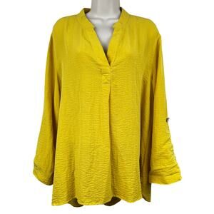 John Mark Blouse Top Opal Button Roll Tab Mustard Yellow Lg Artsty Textured
